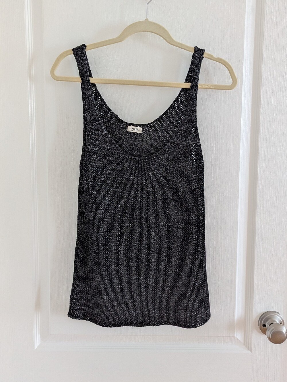 L'AGENCE Vivi Metallic Charcoal Knit Tank Top Size S